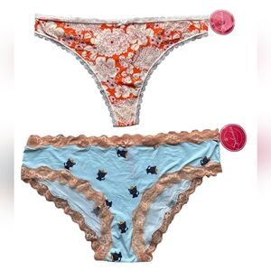 Splendid Bundle Of 2 Panties an Orange Floral and a Blue Cat Print Size 2X